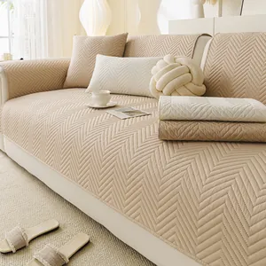 Modern Waterproof Non-Slip Brushed Fabric Sofa Cover Chevron Quilted Furniture Protector For Sectional Sofa Living Room