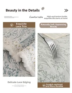 Detail of floral chenille sofa cover with exquisite lace edge and scratch-resistant fabric