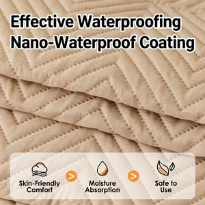 Waterproof khaki quilted sofa cover with nano coating and soft geometric texture