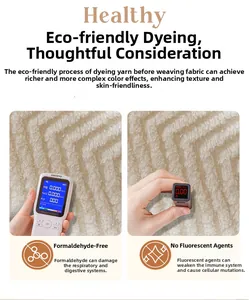 Detail of plush sofa cover showing formaldehyde and fluorescent agent safety test results