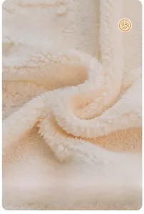 Macro detail of thick cream plush sofa cover fabric showing soft massage texture