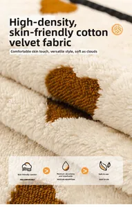 Close-up of thick plush sherpa sofa cover fabric with heart pattern and soft texture