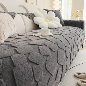 Rabbit Faux Fur Sofa Mat Thickened Non-Slip Sofa Cover Warm Winter Couch Cushion With 3D Geometric Pattern For Living Room