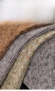 Macro shot of thick chenille textured fabric with high gram weight and soft hand feel