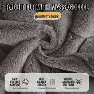 Thick dark grey rabbit faux fur sofa cover with breathable and non-slip texture
