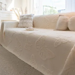 3D Relief Butterfly Pattern Thickened Comfort Cotton Velvet Sofa Cover Throw Blanket For Living Room Sofa Protection Decor