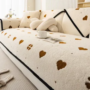 Modern Thick Shumian Velvet Sofa Mat Non-Slip Couch Cover With Heart Clover Pattern Soft Plush Furniture Protector For Living Room