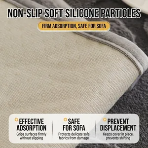Non-slip sofa cover with silicone particles and plush beige fabric detail for safety