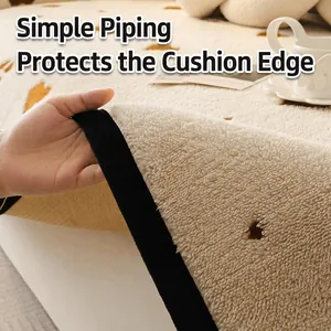 Thick soft plush sofa cushion in cream white with minimalist black hemmed edges
