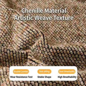Textured chenille sofa cover with irregular weave pattern in beige and brown tones