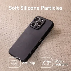 Non-slip black silicone phone case with textured grain surface for multi-lens cameras