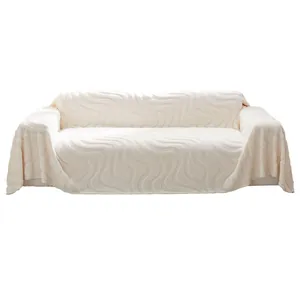 Copridivano spesso in pile color crema con trama a onde per protezione completa dei mobili