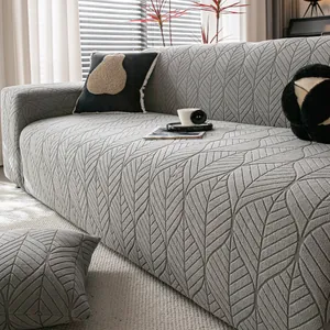 Modern Polar Fleece Sofa Cover Leaf Jacquard Pattern High Elastic Universal Anti-Slip Slipcover Furniture Protector