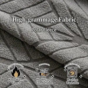 Modern grey polar fleece sofa cover with geometric jacquard texture for all seasons