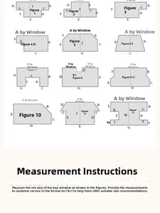Detailed measurement guide for custom teddy fleece bay window mats with 11 layout shapes