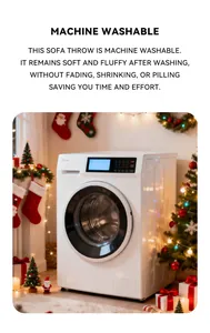 Detail of machine washable plush sofa cover in a warm Christmas home decoration setting