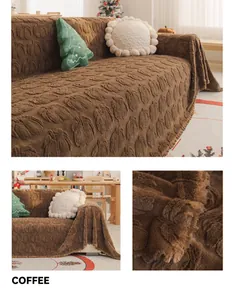 Macro detail of coffee plush sofa cover with 3D embossed texture for autumn and winter