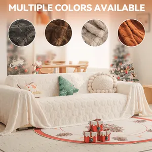 Thick cream-style plush sofa cover with pumpkin jacquard texture in multiple colors