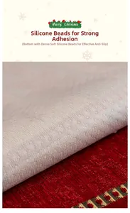Close-up of non-slip silicone backing and red Christmas chenille sofa cushion fabric