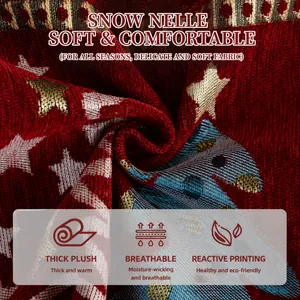 Thick red chenille Christmas sofa cover with white star patterns and breathable texture