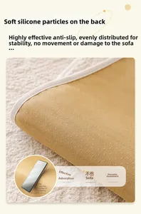 Detail showing non-slip silicone backing on thick yellow sofa cover with 45-degree grip