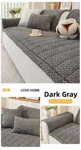 Detail of dark grey thick corduroy sofa cover with textured corn grain velvet fabric