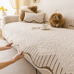 Modern Minimalist Thickened Single Sided Velvet Sofa Cushion Wave Edge Anti Slip Sofa Cover Cat Scratch Furniture Protector