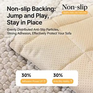 Thickened beige corduroy sofa cover with anti-slip silicone granules for firm grip