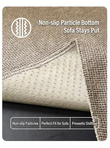 Macro detail of waterproof sofa cover with non-slip silicone backing and woven texture