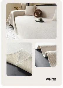 Detail of off-white waffle sofa cover showing high-weight fabric and non-slip backing
