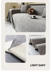 Light gray waterproof sofa cover with waffle texture and non-slip silicone backing