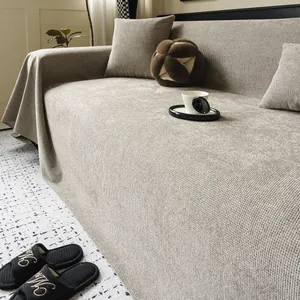 Modern Minimalist Waterproof Chenille Sofa Cover Solid Color Waffle Texture Non Slip Furniture Protector Durable Anti Scratch Sofa Blanket For Living Room Home Decor