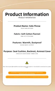 Detail view of thickened cotton fleece sofa throw features, material, and cleaning guide