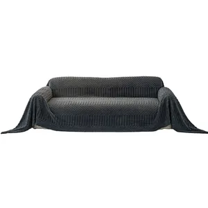 Thick dark gray waffle knit sofa cover with non-slip texture for 3-4 seaters