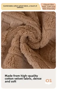 Macro view of thick camel sherpa fleece fabric showing soft and warm plush texture