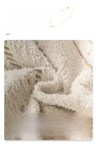 Macro view of high-density cream plush fabric with soft texture and fiber details