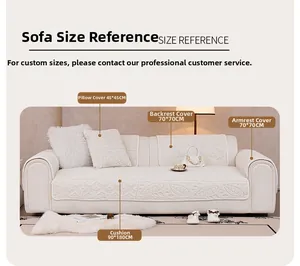 Detailed size chart for thick plush sofa cover with elegant leaf pattern and lace trim