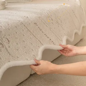 Modern minimalist plush sofa cover with cream scalloped edges and soft textured finish