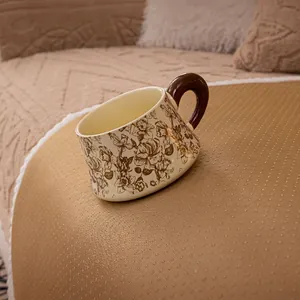 Thick plush sofa cover with anti-slip silicone backing and warm camel-toned fabric