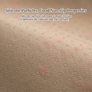 Microscopic view of beige chenille sofa cover with anti-slip silicone particles