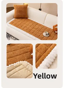 Close-up of quilted lamb wool sofa mat with anti-slip backing and white ruffled edges
