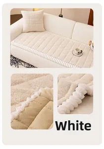 Detail view of thickened white sherpa sofa cushion with non-slip backing and quilted texture