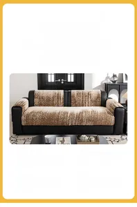 Detail of plush brown and white faux fur sofa cover with thick, warm thermal texture