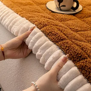 Thick Nordic sherpa sofa cushion with anti-slip fleece and quilted stitching detail