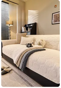 Detailed texture of thick cotton velvet sofa cover with embossed pumpkin pattern