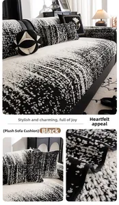 Detail of plush black and white textured sofa cover with non-slip velvet material