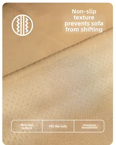 Detail of non-slip silicone backing on beige thick sofa cover for secure grip