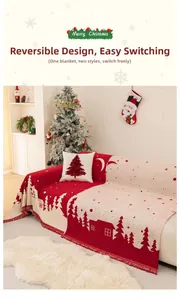 Reversible Christmas sofa cover featuring snowflake tree patterns and tassel edges