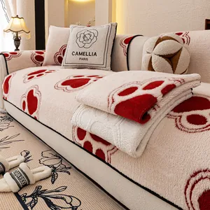 Thickened Premium Fleece Sofa Cushion Non Slip Cartoon Dog Paw Pattern Protector For Living Room Modern Home Decor