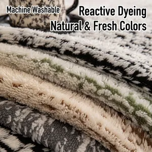 Luxurious plush sofa cover with houndstooth and floral patterns, thick machine washable fabric